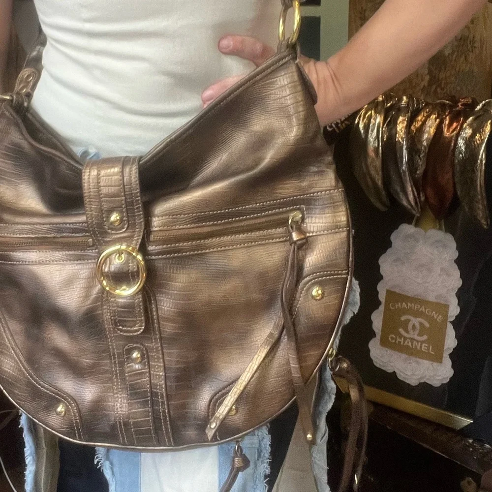 Vintage Y2K Hobo Bag Bronze Brown Oversized with Buckles